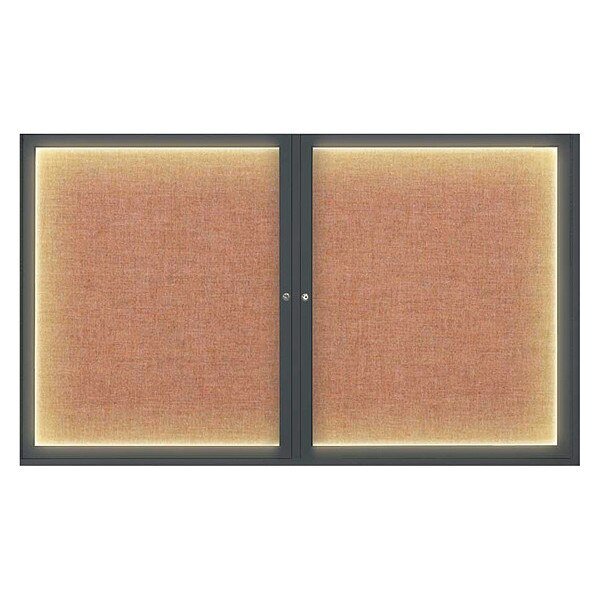 Corkboard, Lghtd, Fbrc, Blk/Cin, 2 Dr, 60x36, UNITED VISUAL PRODUCTS, Mfr# UV317ILED-BLACK-CINNABA