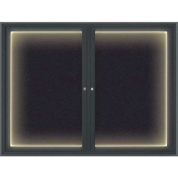 Corkboard, Lighted, Blk, Rubber, 2 Dr, 42x32, UNITED VISUAL PRODUCTS, Mfr# UV316ILED-BLACK-RUBBER
