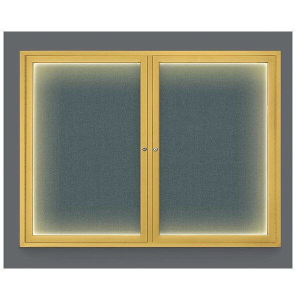 Corkboard, Lght, Fbrc, Gold/Blu, 2 Dr, 42x32, UNITED VISUAL PRODUCTS, Mfr# UV316ILED-GOLD-BLSPRU