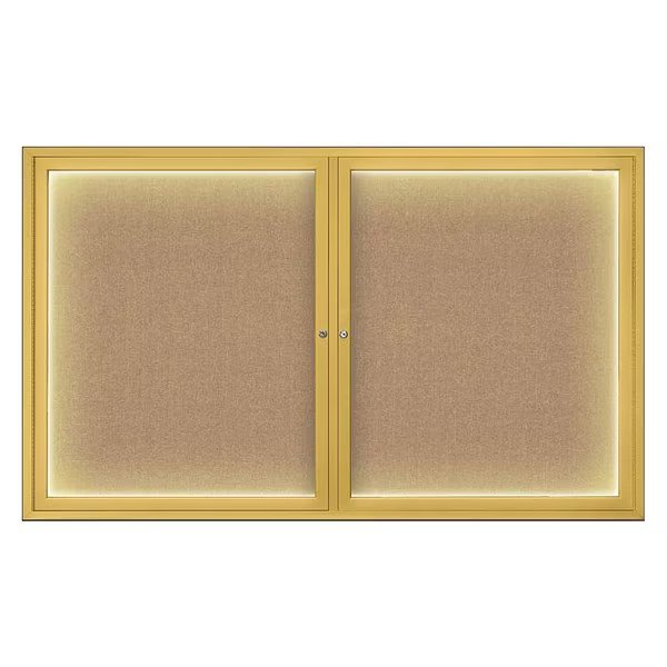 Crkboard, Lght, Fbrc, Gold/Buff, 2 Dr, 60x36, UNITED VISUAL PRODUCTS, Mfr# UV317ILED-GOLD-BUFF
