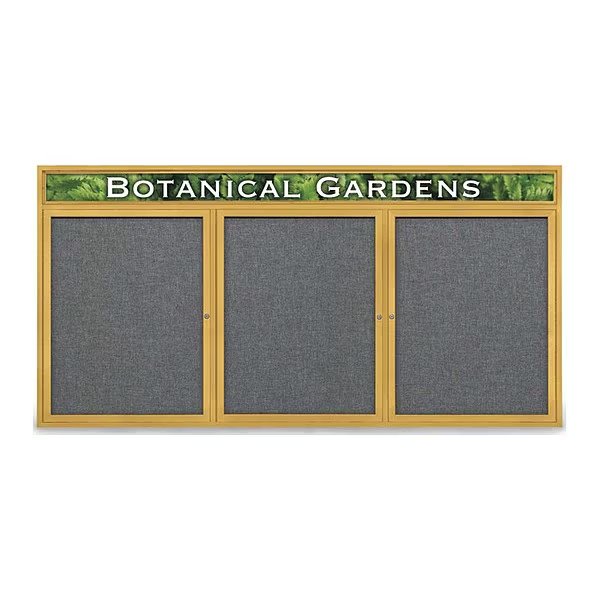 Corkboard, Fabric, Gold/Gry, 3 Door, 96x48, UNITED VISUAL PRODUCTS, Mfr# UV335-GOLD-MEDGRY