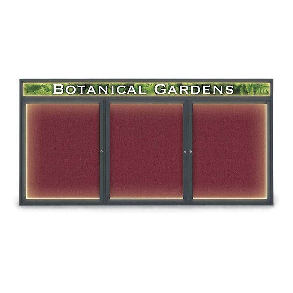Corkboard, Fabric, Header, 3 Door, 96 x 48, UNITED VISUAL PRODUCTS, Mfr# UV355ILED-BLACK-DBURGU
