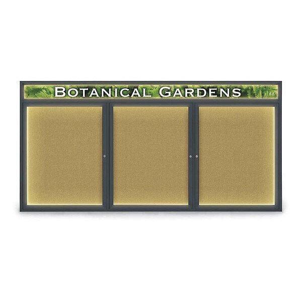 Corkboard, Fabric, Header, 3 Door, 96 x 48, UNITED VISUAL PRODUCTS, Mfr# UV355ILED-BLACK-KEYLIME
