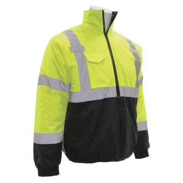 Jacket, Class 3, Hi-Viz, Lime, Polyester, 4XL, ERB SAFETY, Mfr# 63950