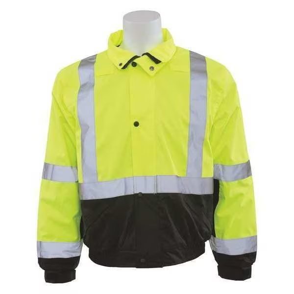 Bomber Jacket, Class 3, Hi-Viz, Lime/Blk, XL, Color: Lime, ERB SAFETY, Mfr# 61593