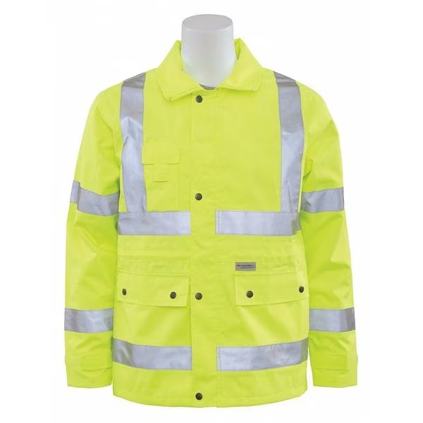 Rain Coat, Reflective Trim, Hi-Viz, Lime, M, ERB SAFETY, Mfr# 61480