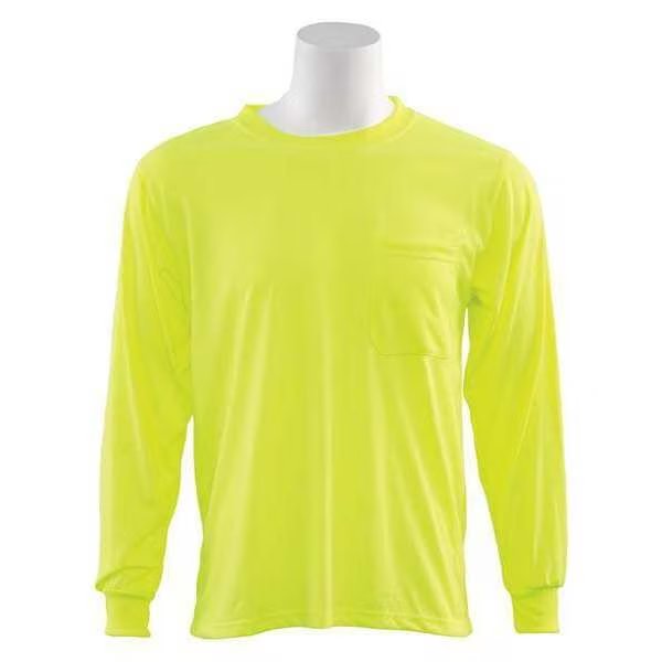 T-Shirt, Long Sleeve, Hi-Viz, Lime, 5XL, Material: 100% Polyester Jersey with Moisture Wicking, Erb Safety, Mfr#: 14133