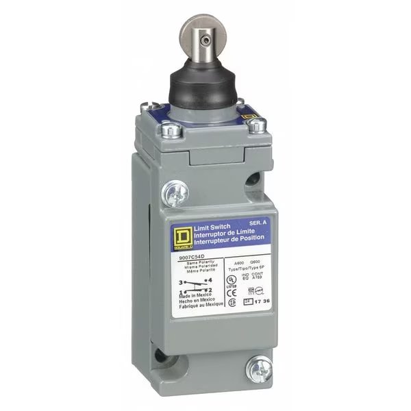 Heavy Duty Limit Switch, Plunger, Roller, 1NC/1NO, 10A @ 600V AC, SQUARE D, Mfr# 9007C54D