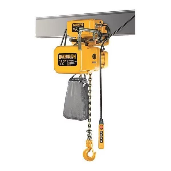 Electric Chain Hoist, 1,000 lb, 10 ft, Motorized Trolley, 230/460V, Yellow, Harrington, Mfr#: NERM005S-L-10