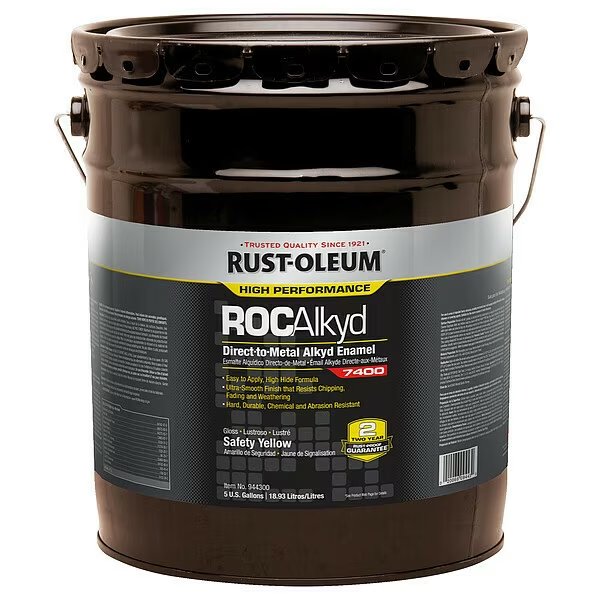 Interior/Exterior Paint, High Gloss, Oil Base, Safety Yellow, 5 gal