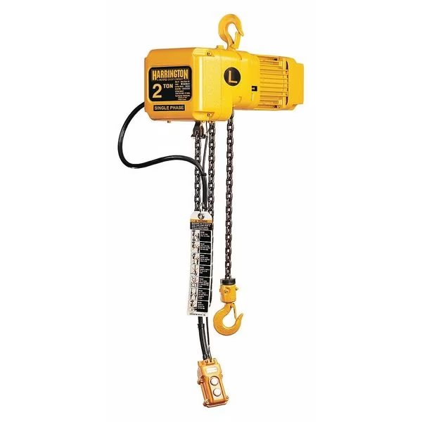 Electric Chain Hoist, 4,000 lb, 20 ft, Hook Mounted - No Trolley, Yellow, HARRINGTON, Mfr# SNER020L-20