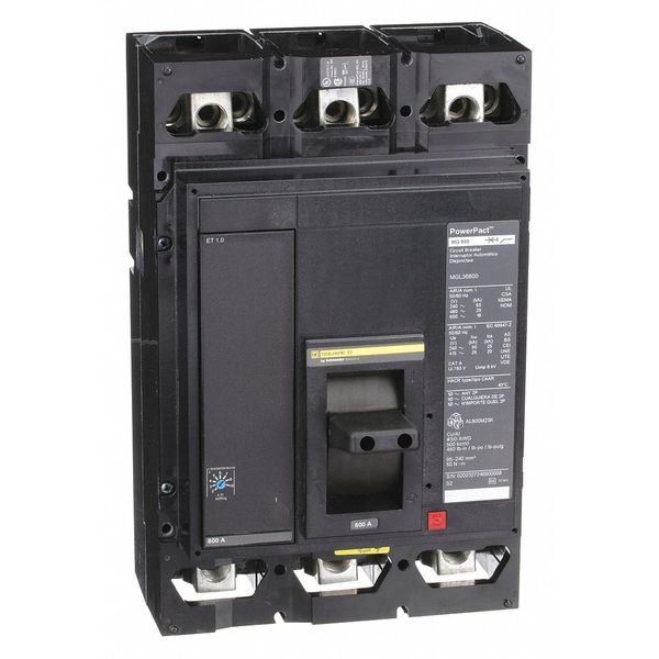 Molded Case Circuit Breaker, 800 A, 600V AC, 3 Pole, Lug In/Lug Out Mounting Style, MG Series, SQUARE D, Mfr# MGL36800