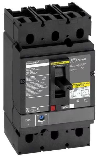 Molded Case Circuit Breaker, 200 A, 600V AC, 3 Pole, Lug In/Lug Out Mounting Style, JG Series, SQUARE D, Mfr# JGL37200D82