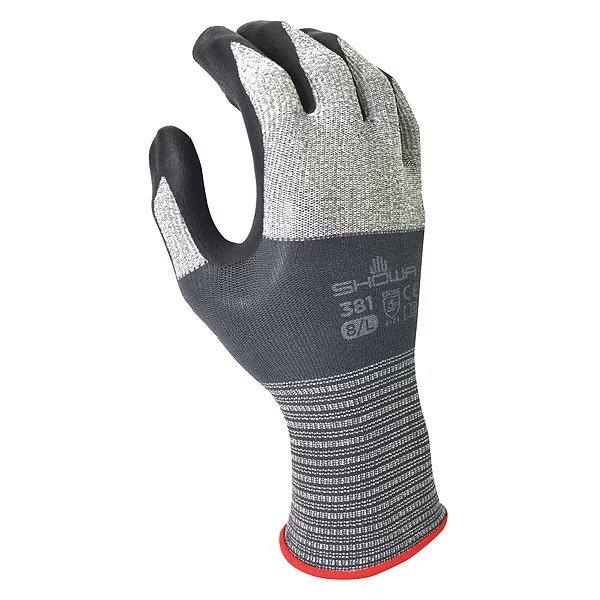 Coated Gloves, Blk/Gr, S, VF, 160F86, PR, Showa, Mfr#: 381S-06-V