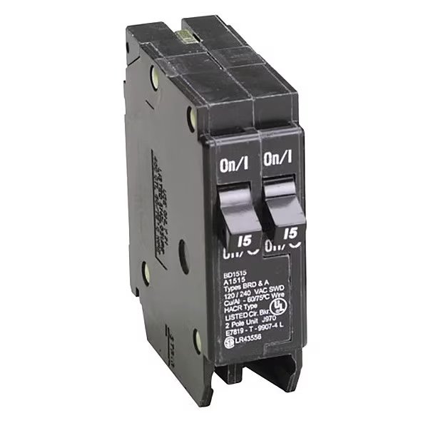 Circuit Breaker, 15 A, 120V AC, 1 Pole, Plug In Mounting Style, BD Series, EATON, Mfr# BD1515