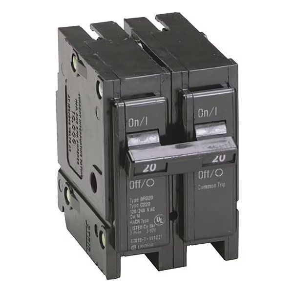 Circuit Breaker, 20 A, 120/240V AC, 2 Pole, Plug In Mounting Style, BR Series, EATON, Mfr# BR220