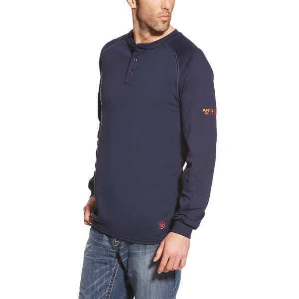 FR Henley Longsleeve Tee, Navy, L, Ariat, Mfr#: 10013518