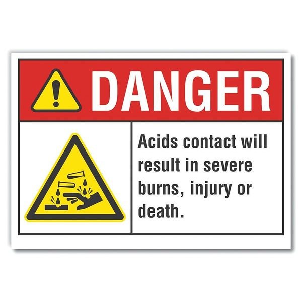 Acid Danger Reflective Label, 7 in H, 10 in W, Vertical Rectangle, LCU4-0007-RD_10X7, LYLE, Mfr# LCU4-0007-RD_10X7