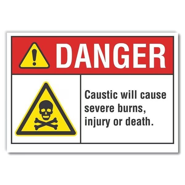 Caustic Danger Reflective Label, 5 in H, 7 in W, Horizontal Rectangle, LCU4-0036-RD_7X5, Lyle, Mfr#: LCU4-0036-RD_7X5