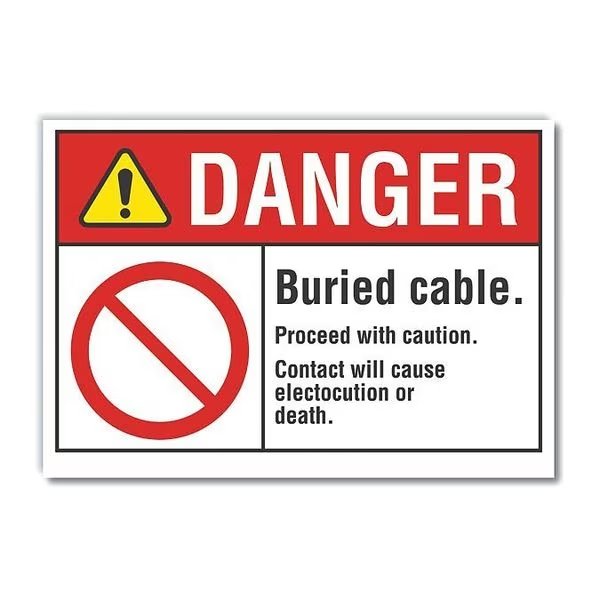 Buried Cable Danger Label, 3 1/2 in H, 5 in W, Polyester, Horizontal, English, LCU4-0112-ND_5X3.5, LYLE, Mfr# LCU4-0112-ND_5X3.5