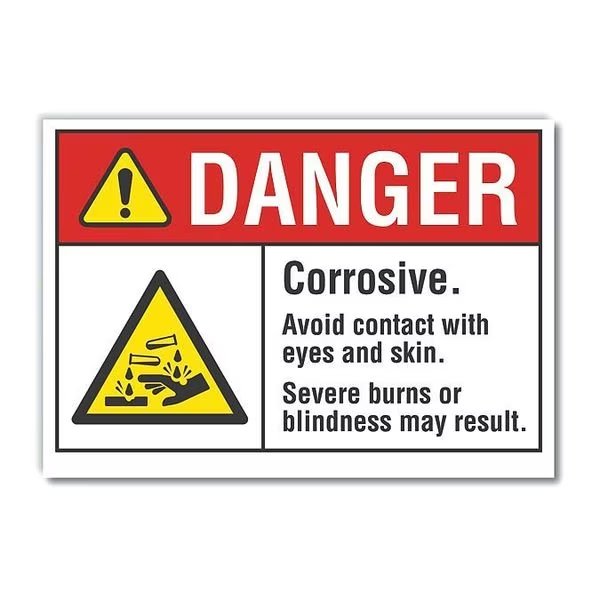 Corrosive Materials Danger Label, 10 in H, 14 in W, Polyester, Horizontal, LCU4-0150-ND_14X10, LYLE, Mfr# LCU4-0150-ND_14X10