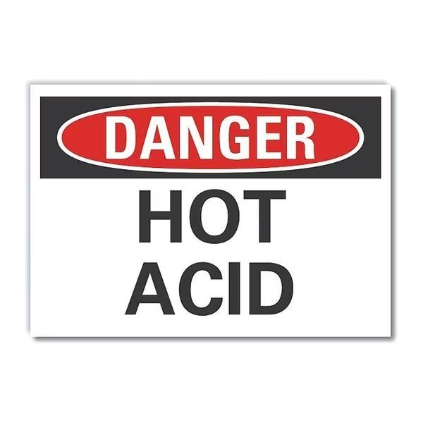 Hot Acid Danger Reflective Label, 7 in Height, 10 in Width, Reflective Sheeting, Vertical Rectangle, LYLE, Mfr# LCU4-0318-RD_10X7