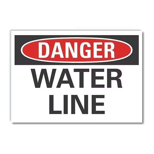 Water Line Danger Reflective Label, 7 in Height, 10 in Width, Reflective Sheeting, English, LYLE, Mfr# LCU4-0334-RD_10X7
