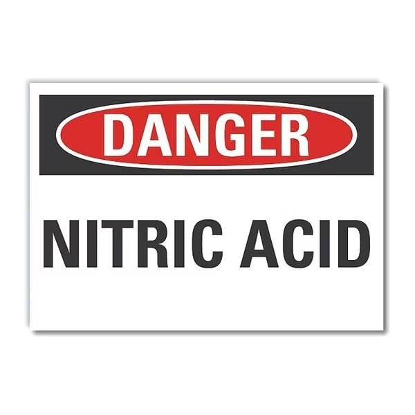 Nitric Acid Danger Label, 10 in H, 14 in W, Polyester, Horizontal Rectangle, LCU4-0342-ND_14X10, LYLE, Mfr# LCU4-0342-ND_14X10