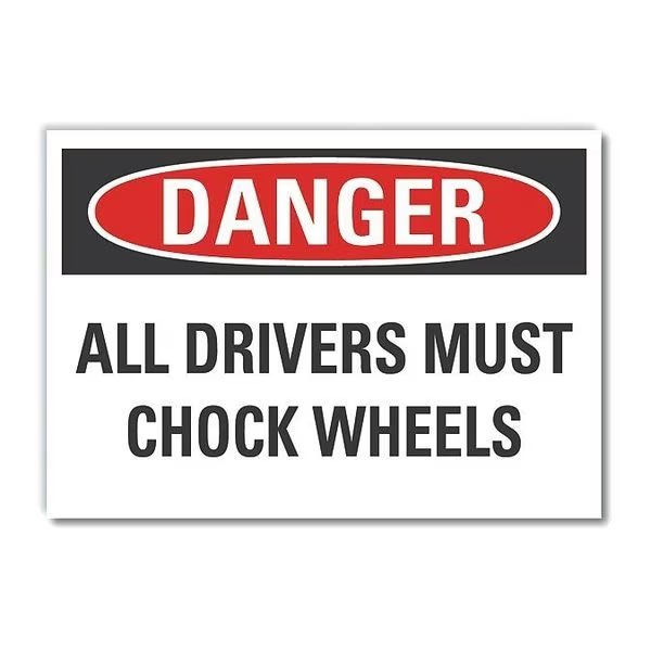Chock Wheels Danger Label, 3 1/2 in H, 5 in W, Polyester, Horizontal Rectangle, LCU4-0501-ND_5X3.5, LYLE, Mfr# LCU4-0501-ND_5X3.5