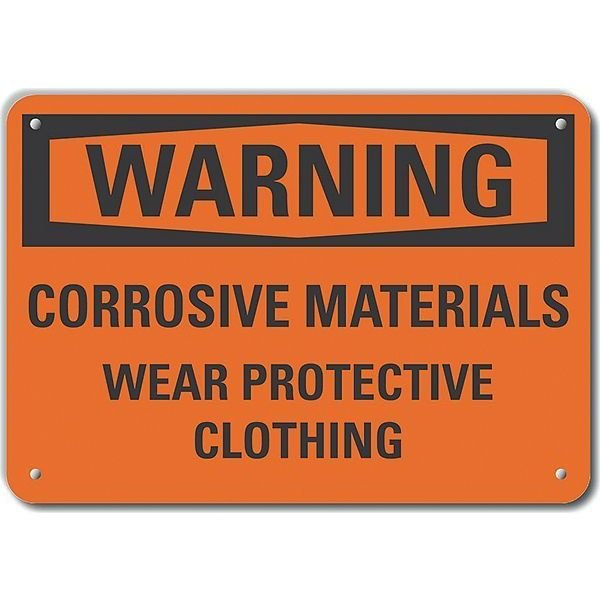 Reflective  Corrosive Materials Warning Sign, 10 in Height, 14 in Width, Aluminum, English, LYLE, Mfr# LCU6-0142-RA_14X10
