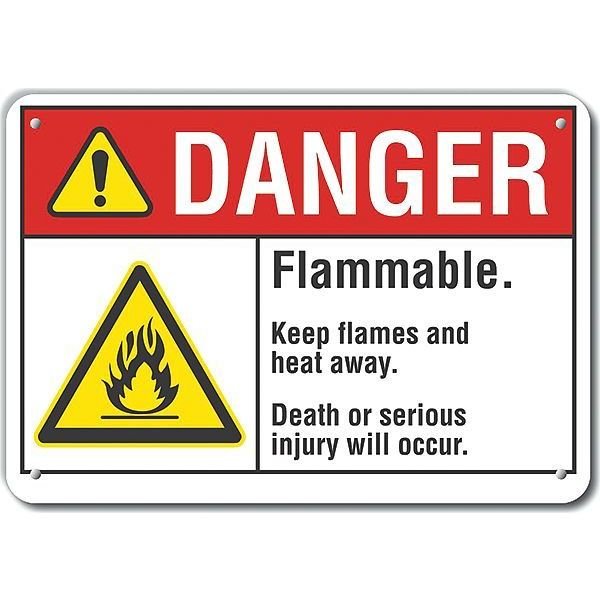 Reflective Flammable Material Danger Sign, 7 in H, 10 in W, Vertical Rectangle, LCU4-0010-RA_10X7, LYLE, Mfr# LCU4-0010-RA_10X7