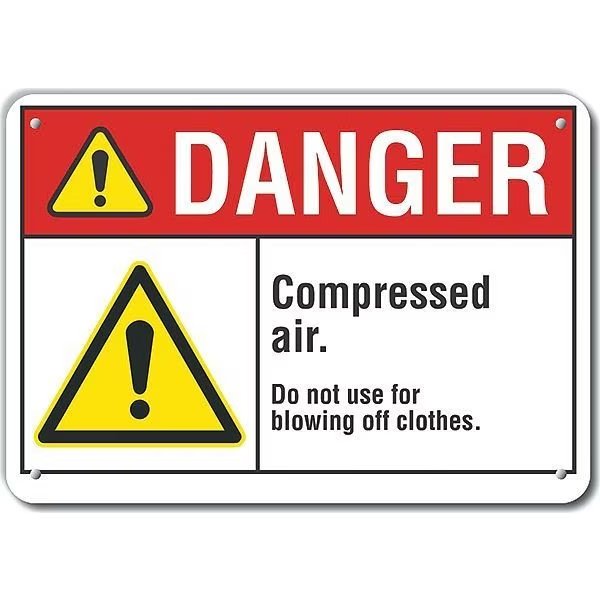 Plastic Compressed Air Danger Sign, 7 in H, 10 in W, Vertical Rectangle, LCU4-0070-NP_10X7, Lyle, Mfr#: LCU4-0070-NP_10X7