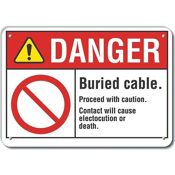 Aluminum Buried Cable Danger Sign, 7 in Height, 10 in Width, Aluminum, Vertical Rectangle, English, LYLE, Mfr# LCU4-0112-NA_10X7