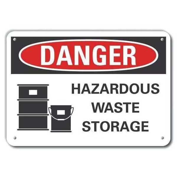 Plastic Hazardous Waste Danger Sign, 7 in H, 10 in W, Vertical Rectangle, LCU4-0213-NP_10X7, LYLE, Mfr# LCU4-0213-NP_10X7