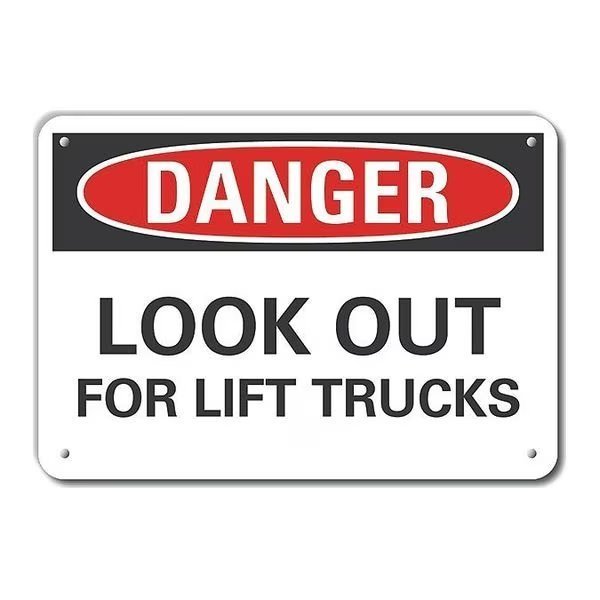 Reflective Lift Truck Traffic Danger Sign, 10 in H, 14 in W, Aluminum, English, LCU4-0476-RA_14X10, Lyle, Mfr#: LCU4-0476-RA_14X10