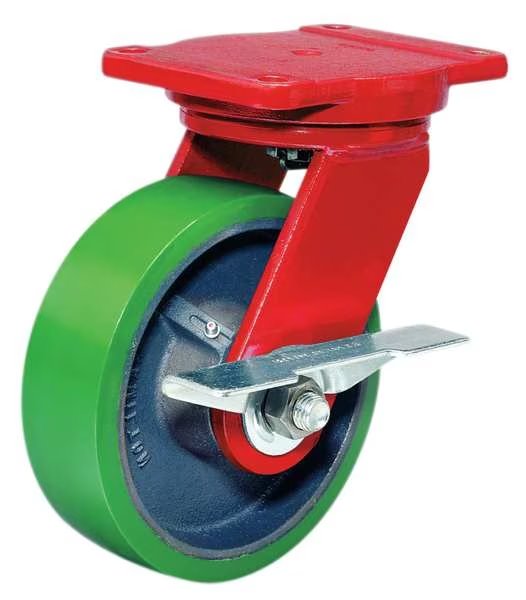 Plate Caster, Swivel, Poly, 8 in., 1500 lb., Grn, HAMILTON, Mfr# S-HS-8DB-4SL-FB