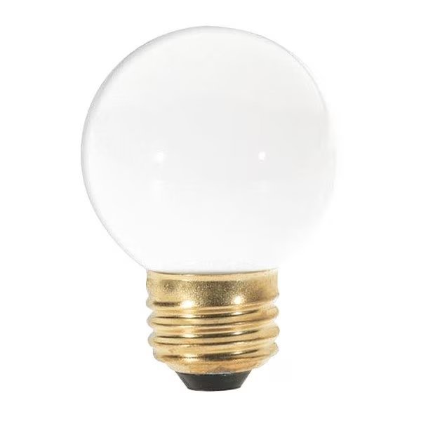 25 W G16 1/2 Incandescent - Gloss White - 1500 Hours - 180L - Medium Base - 120V - Carded, Satco, Mfr#: S4541