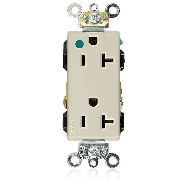 Receptacle, 20 A Amps, 125VAC, Decorator Duplex Outlet, 5-20R, Ivory, Leviton, Mfr#: 16362-HGI