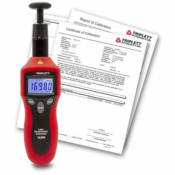 Tachometer, +/-0.05% RPM Acc, LCD, Triplett, Mfr#: TA200-NIST