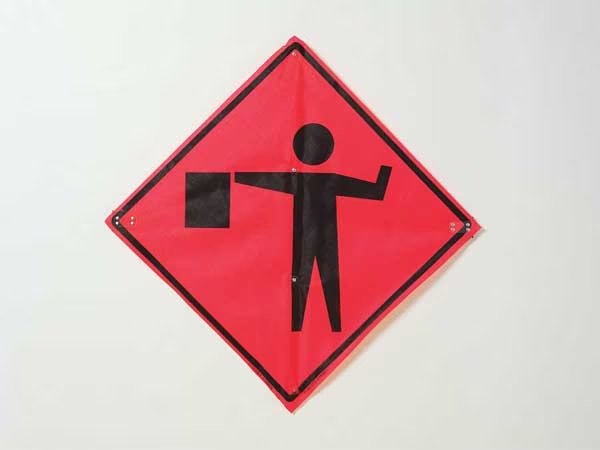 Flagger Ahead Traffic Sign, 48 in H, 48 in W, Vinyl, Diamond, No Text, 669-C/48-NRVFO-FS, EASTERN METAL SIGNS AND SAFETY, Mfr# 669-C/48-NRVFO-FS