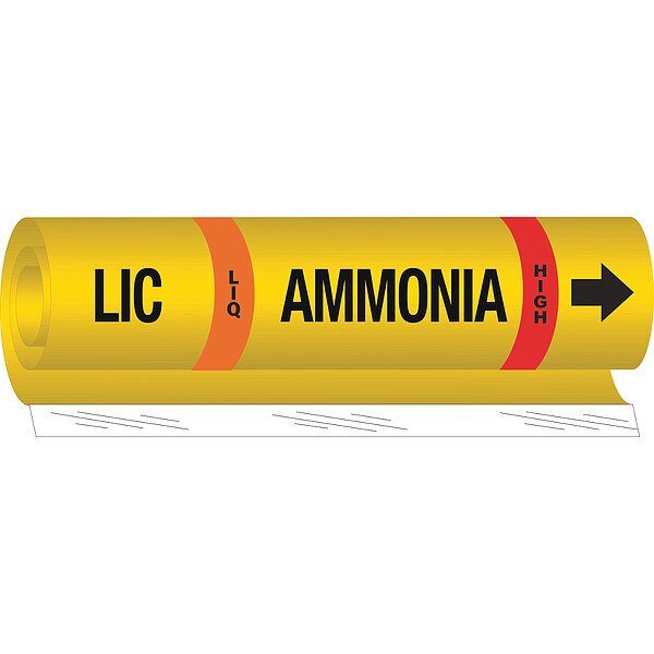 Ammonia Pipe Marker, LIC, 2 to 8In, BRADY, Mfr# 57992