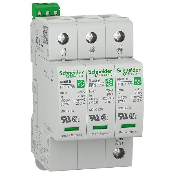 Surge Arrester, 277/480V AC, 4 Wires, SCHNEIDER ELECTRIC, Mfr# M9L33480
