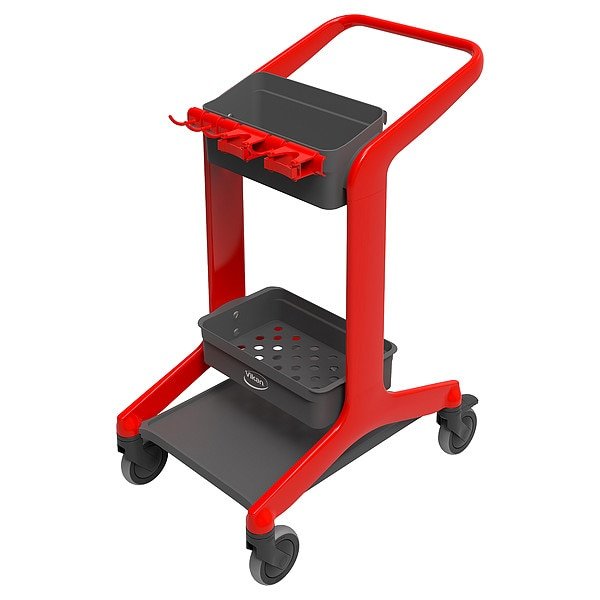 Janitorial Cart, Swivel, Red, PPP, 23.4 lb
