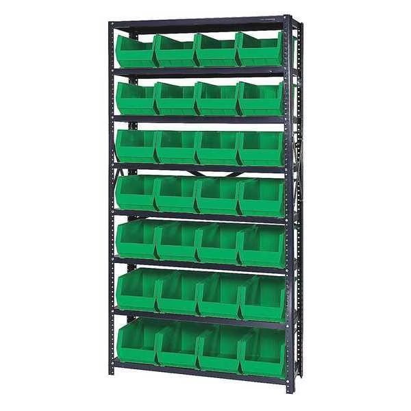 Steel Bin Shelving, 36 in W x 75 in H x 12 in D, 8 Shelves, Green, QUANTUM STORAGE SYSTEMS, Mfr# QSBU-240GN