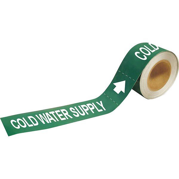 Pipe Marker, Cold Water Supply, 2 In.H, BRADY, Mfr# 73874
