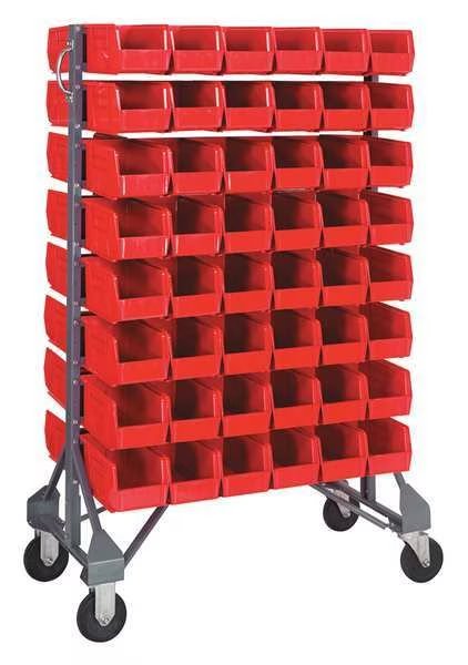 Steel Mobile Bin Rail Floor Rack, 20 in W x 36 in D x 53 in H, Red, QUANTUM STORAGE SYSTEMS, Mfr# MQRU-16D-230-96RD