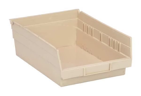 Shelf Storage Bin, Ivory, Polypropylene, 11 5/8 in L x 8 3/8 in W x 4 in H, 50 lb Load Capacity, QUANTUM STORAGE SYSTEMS, Mfr# QSB107IV