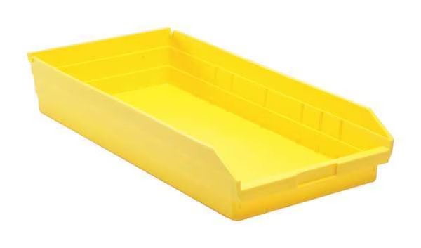 Shelf Storage Bin, Yellow, Polypropylene, 23 5/8 in L x 11 1/8 in W x 4 in H, 50 lb Load Capacity, QUANTUM STORAGE SYSTEMS, Mfr# QSB116YL