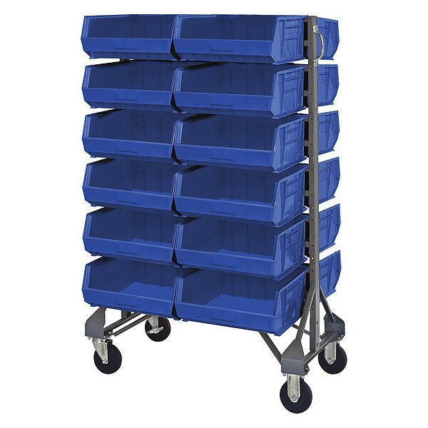 Steel Mobile Bin Rail Floor Rack, 20 in W x 36 in D x 53 in H, Blue, QUANTUM STORAGE SYSTEMS, Mfr# MQRU-12D-250-24BL