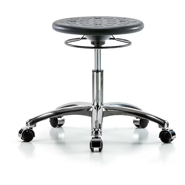 Cleanroom Polyurethane Stool, Black, Blue Ridge Ergonomics, Mfr#: CLR-IPDHSO-CR-CC-BLK